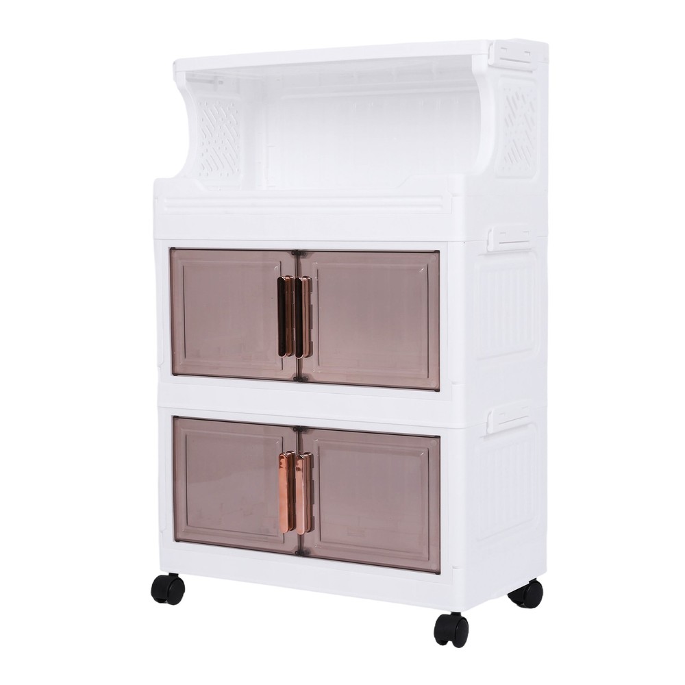 3/4 Tier Stackable Plastic Storage Bins with Doors and Wheels Foldable Container