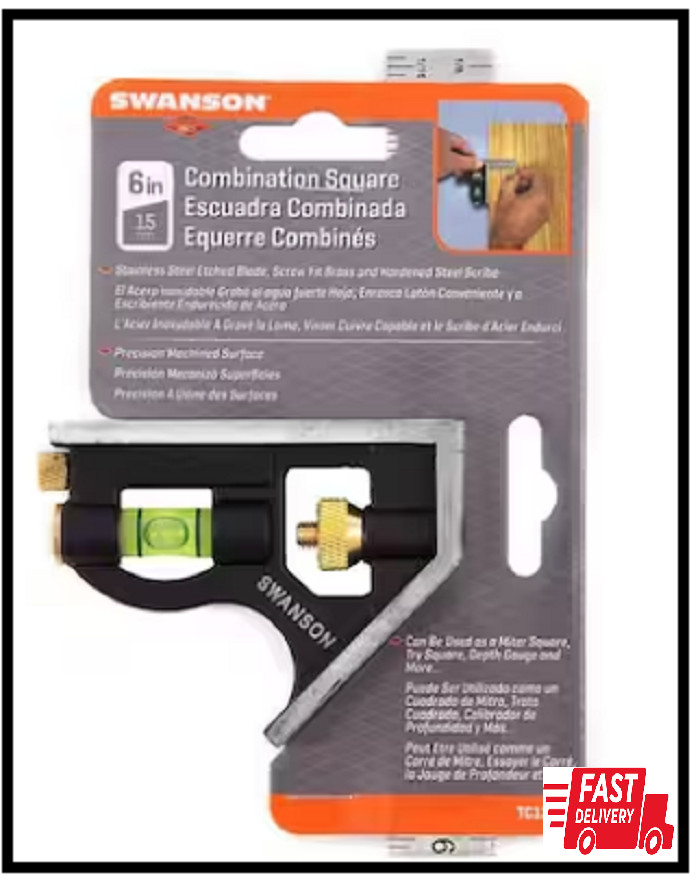 6 In. Pocket Combination Square with Stainless Steel Blade and Bubble Level gallery