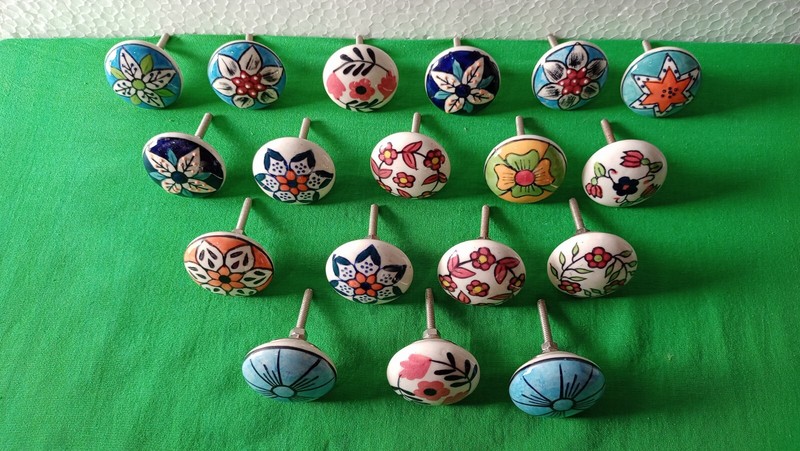 20 PC Cabinet Ceramic Knobs Pulls Hand Painted Drawer Door Handles Color knobs gallery