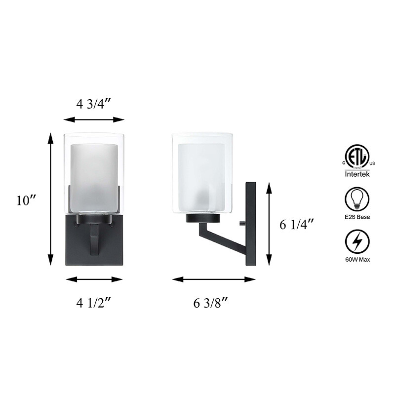 Black Sconces Wall Lighting Single Bathroom Vanity Light With Dual Glass gallery