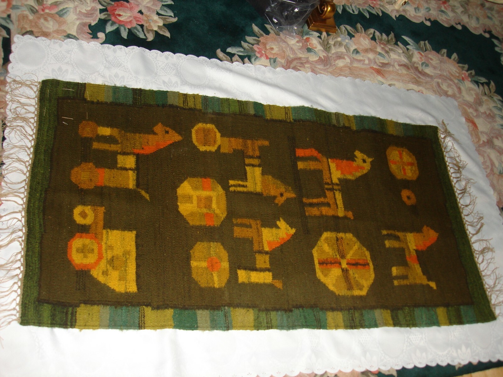 Vintage Beautiful Cepelia Handwoven Koniki Horses Polish Kilim Tapestry Rug gallery
