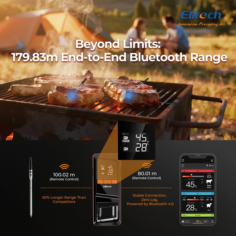 Bluetooth 4 Probe Meat Thermometer Wireless Roast BBQ Turkey Kitchen Cooking gallery