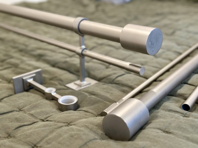 West Elm Brushed Nickle Adjustable Double Curtain Rod Set w/Brackets & Finials gallery