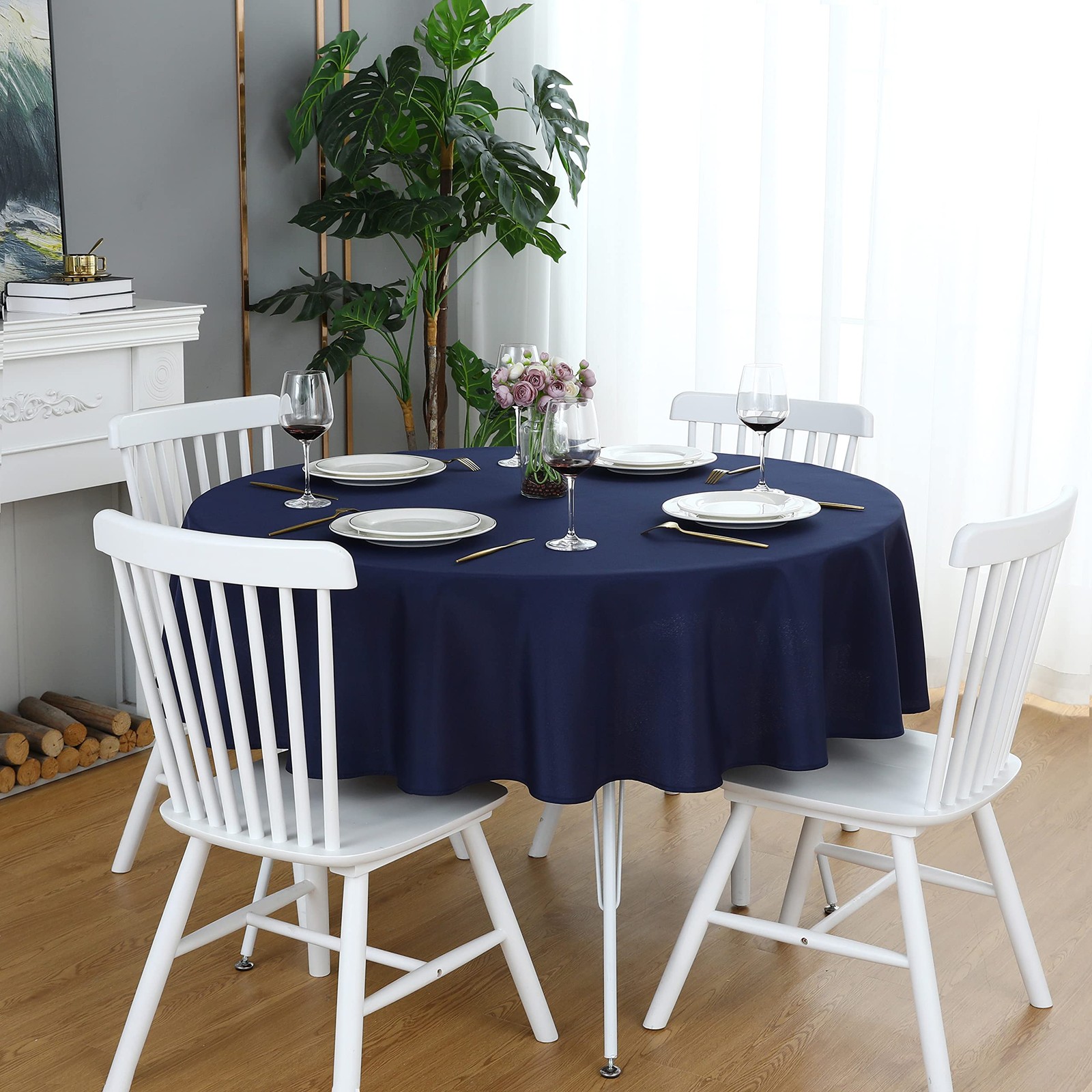 Navy Blue Round Tablecloth 48 Inch Waterproof Heavy Duty Wrinkle Free Polyester gallery