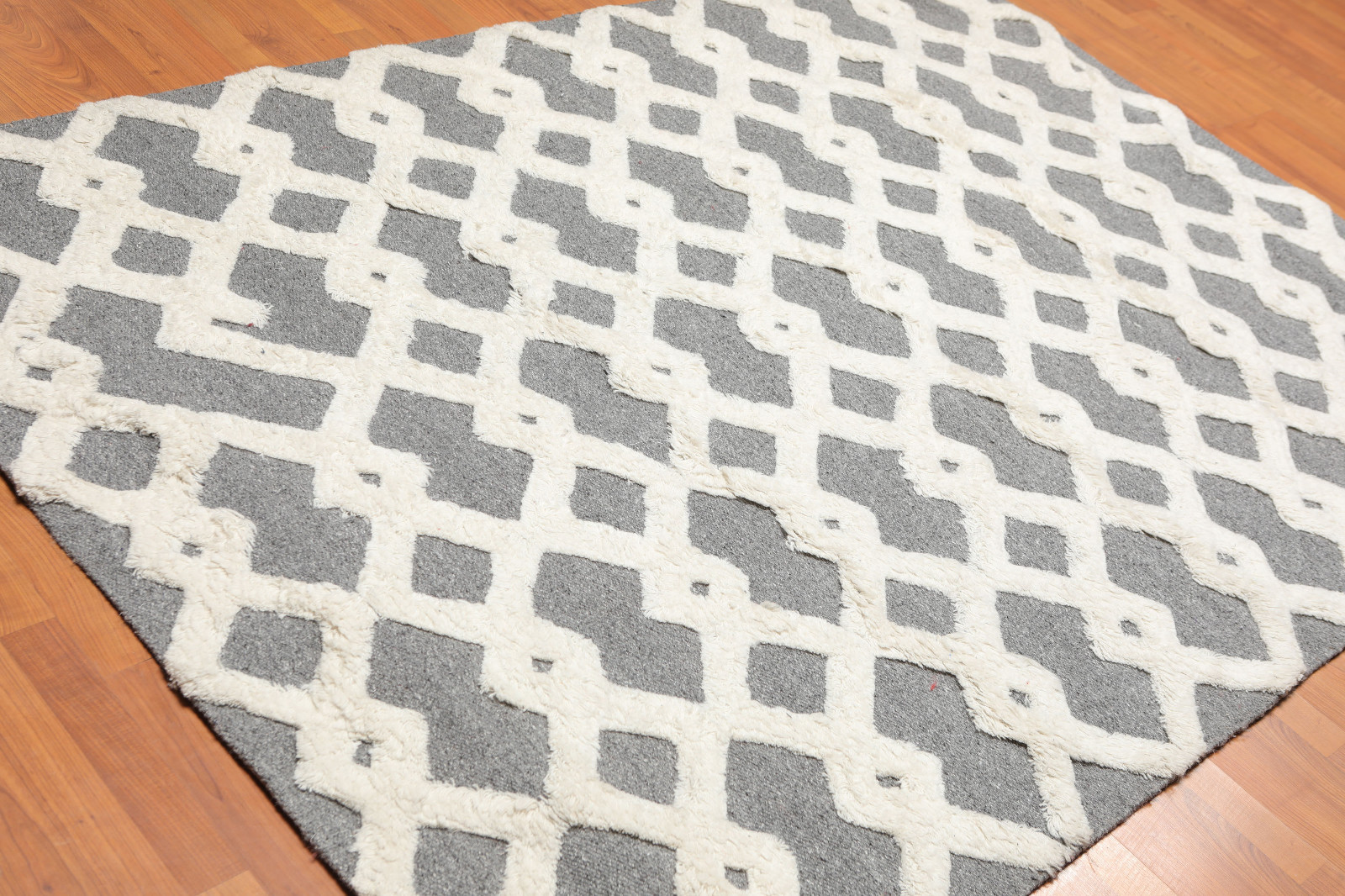 5'3" x 7'5" Handmade 100% Wool High Low Pile Area Rug Contemporary Gray gallery
