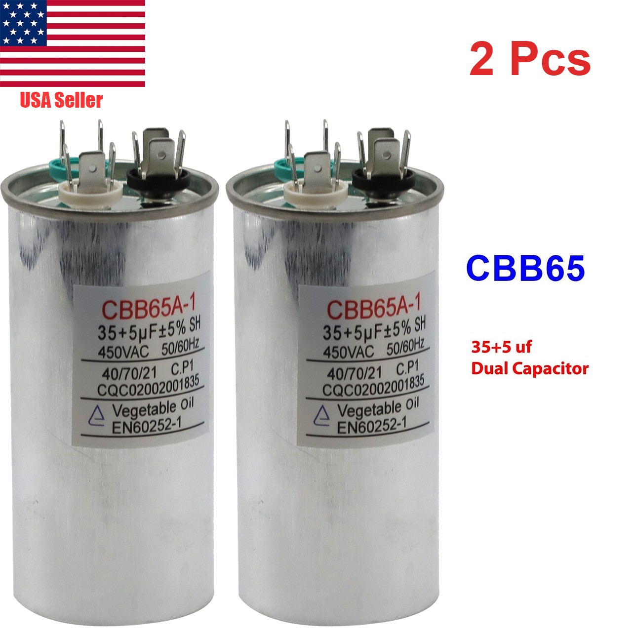35+5 uf/MFD 370-440 VAC Round Dual Run Capacitor 50/60 Hz - 2 Pack gallery