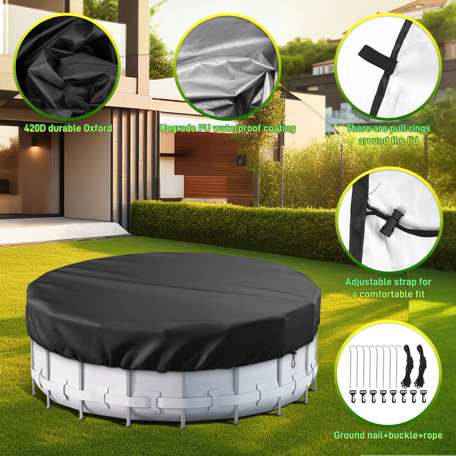 18 Ft round Pool Cover with Reflective Strips, Swimming Pool Cover for above Gro gallery