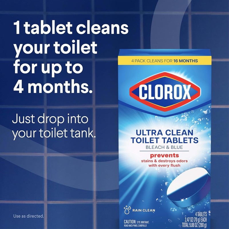 2 Count Bleach & Blue Toilet Tablets with Rain Clean Scent - Effortless Cleaning gallery