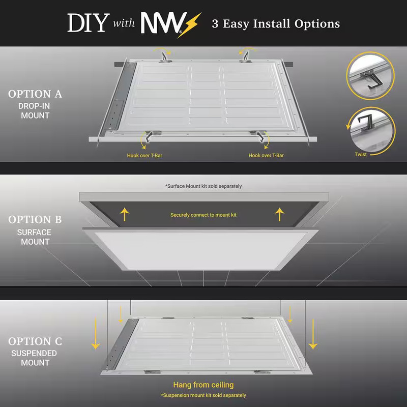 2 Ft. X 2 Ft. Integrated LED Panel Drop Ceiling Lights 0-10V Dimmable 40/30/20W gallery