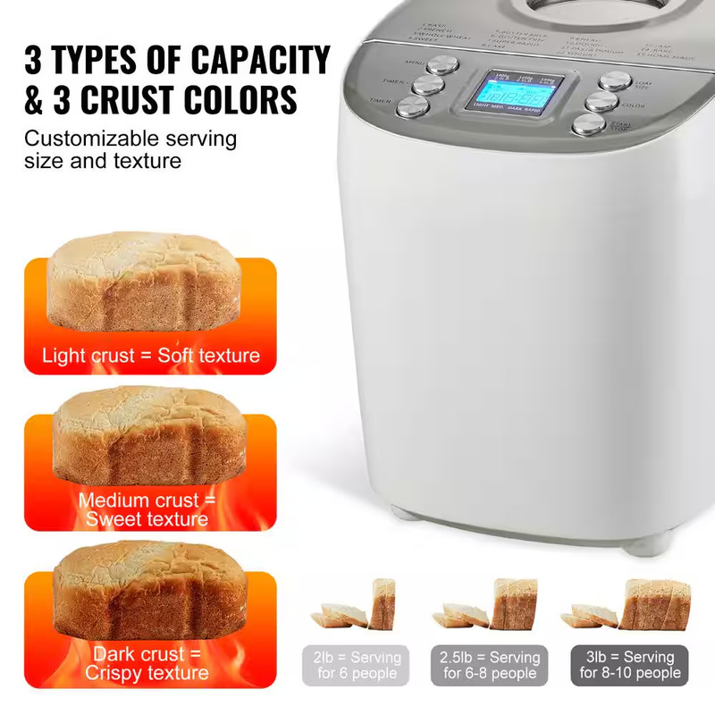 15-In-1 3LB Bread Maker, Programmable Digital Bread Machine, 3-Loaf Sizes, 3-Cru gallery