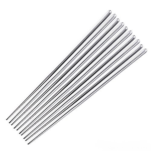 10 Pcs Reusable Non-Slip Design Korean Stainless Steel Chopsticks ( 5 Pairs ) gallery