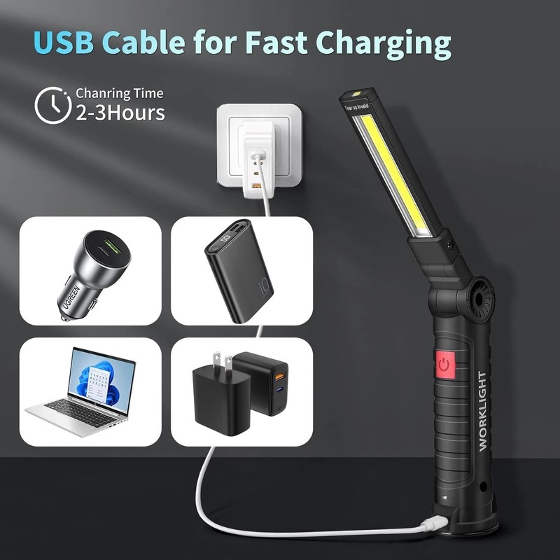 2PCS Work Light Rechargeable LED Magnetic COB Inspection Torch, Type-C Cordless gallery