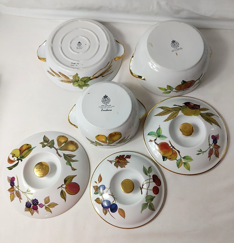 6 PCS ROYAL WORCESTER EVESHAM GOLD 2) COVERED CASSEROLES & BEAN POT *READ* gallery