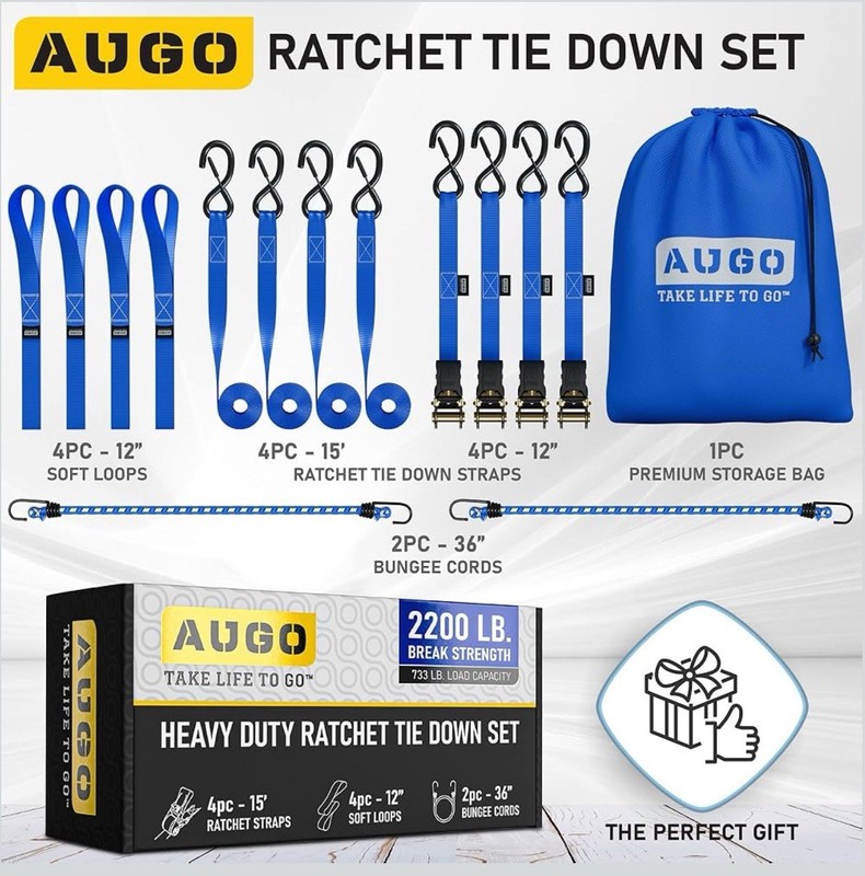 Heavy Duty 15 FT Ratchet Straps 4Pack-2200 LB Break Strength-Safety Lock S Hooks gallery