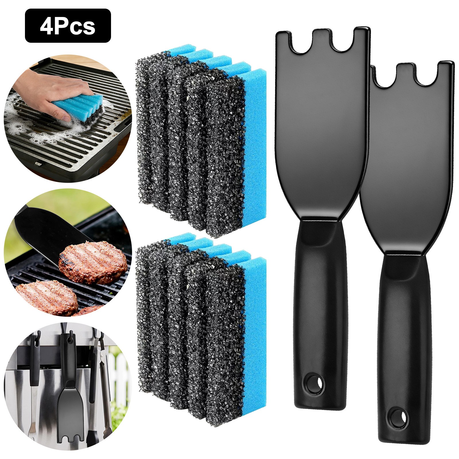 4x Grill Scraper Cleaner Sponge Set w/ Grooves for George Foreman 12207 & Other gallery