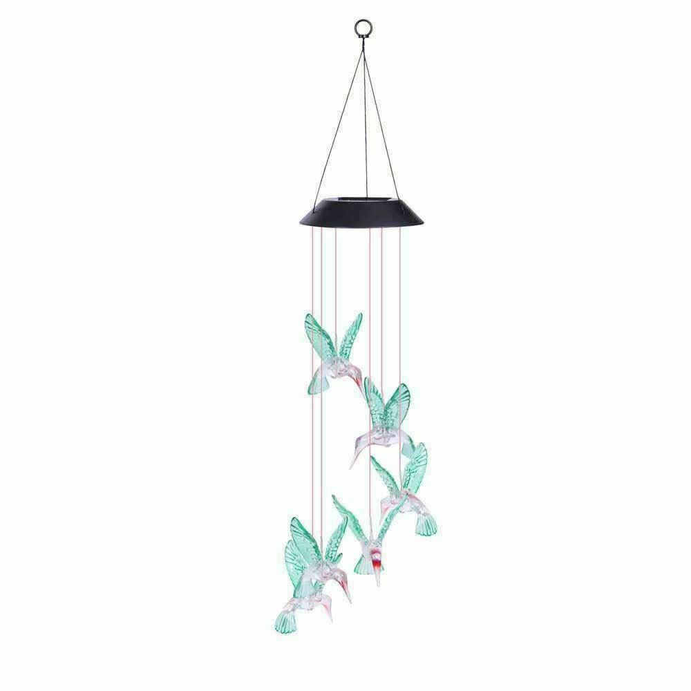 Color-Changing LED Solar Powered Hummingbird Wind Chime Lights Yard Garden Decor gallery