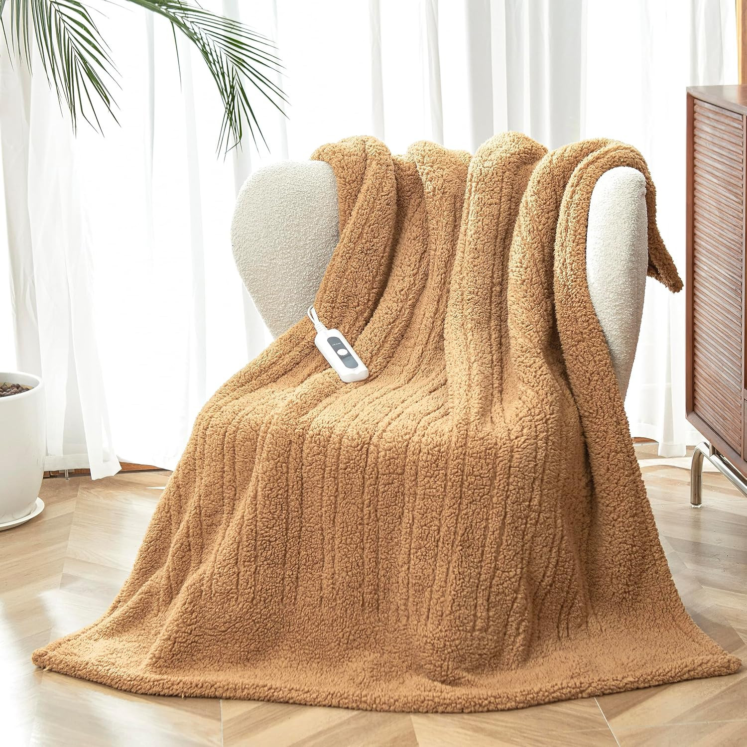 Heated Throw Blanket Double Sided Sherpa Electric Blanket 50x60 Camel Warm gallery