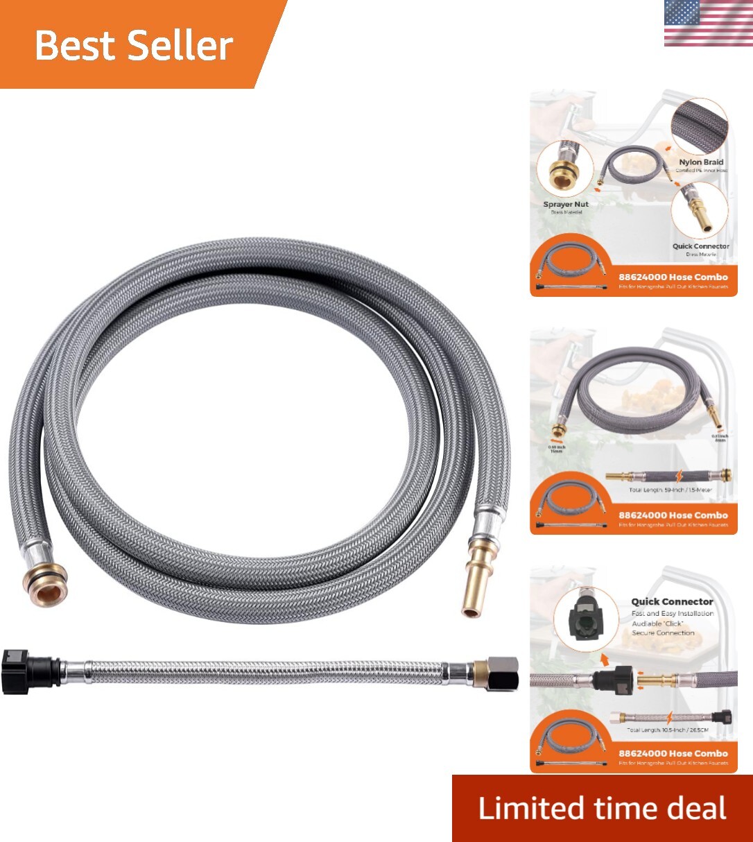 Durable Nylon 59-Inch Hose Combo for Hansgrohe Faucets - Money-Back Guarantee gallery