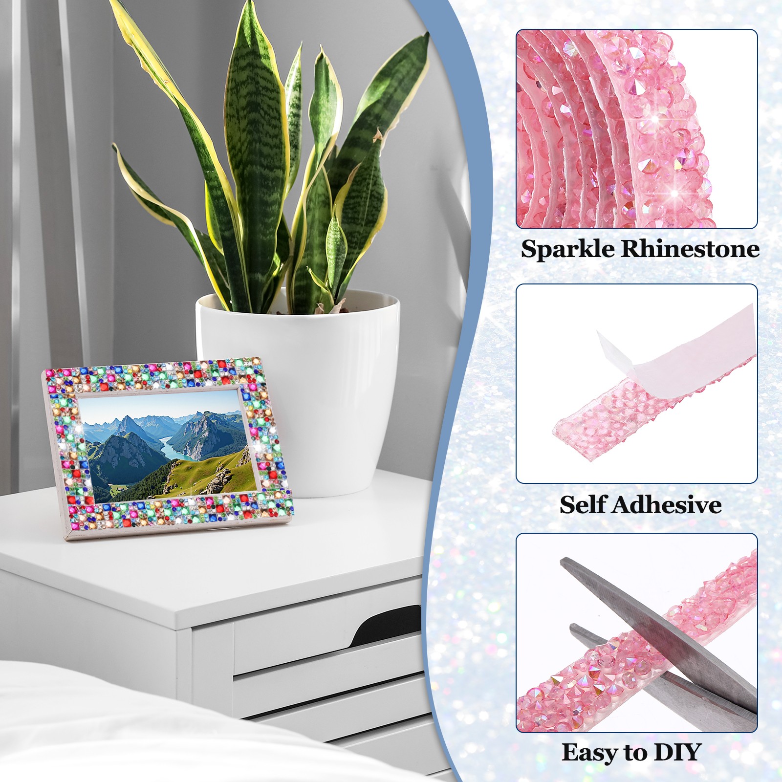 4 Yards Self-Adhesive Rhinestone Ribbon Roll 4pcs (Dark Pink, 10mm/0.39" Wide) gallery