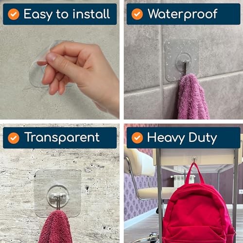 Adhesive Wall Hooks for Hanging Heavy Duty 22 lbs Hooks for Medium, 20 pcs gallery