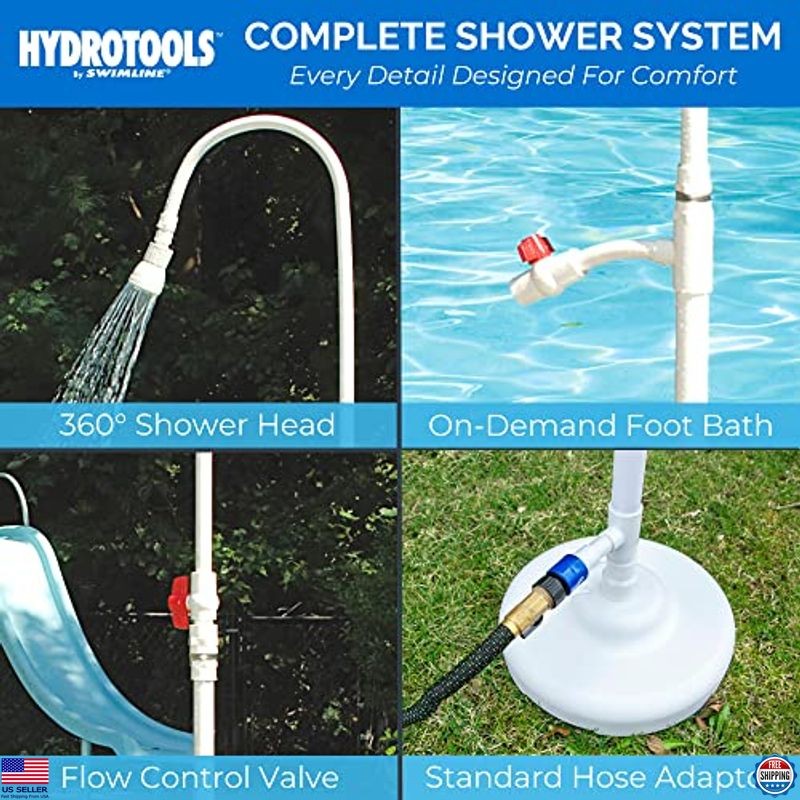 7ft Poolside Shower with Adjustable Head & Foot Tap, Garden Hose Compatible gallery
