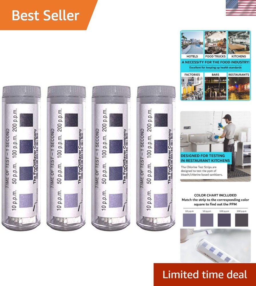 Reliable 0-200 PPM Chlorine Strips for Commercial Kitchens - 400 Count