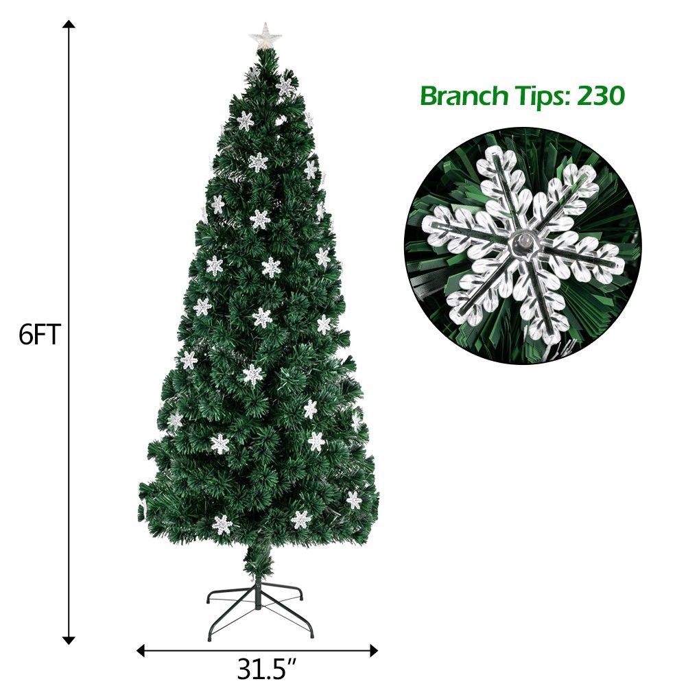 6FT 7FT Pre-Lit Fiber Optic Artificial Christmas Tree with Multicolor Snowflake gallery