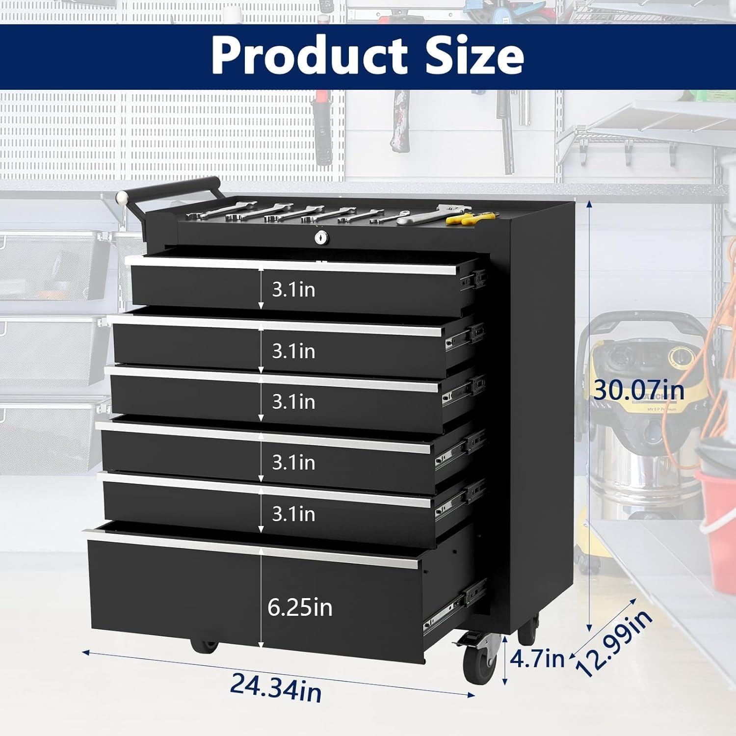 6 Drawer Rolling Tool Chest, Heavy Duty Steel Tool Storage Cabinet with Lock gallery