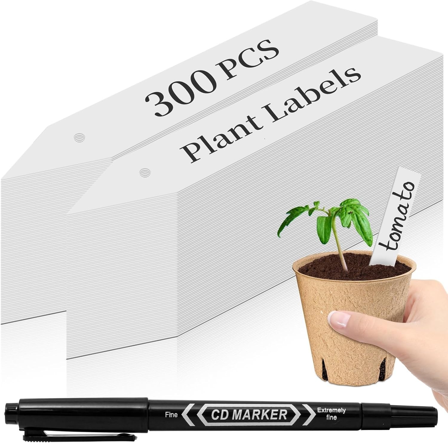 300 pcs for Plant Labels with Marker Pen Waterproof Garden Tags Stakes White gallery