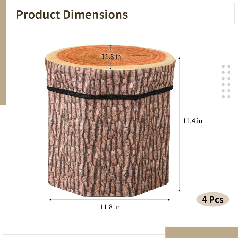4 Pcs Tree Stump Storage Stools, Creative Storage Ottomans, Folding Chairs with gallery
