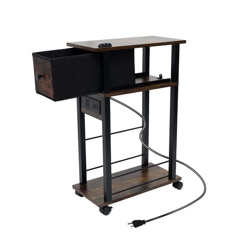 Sofa Side Table Narrow End Table Rustic Brown Black Small Couch Snack Table gallery