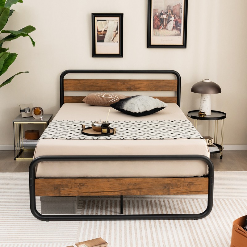 Full Metal Bed Frame Arc Platform Headboard Footboard Mattress Foundation Black gallery