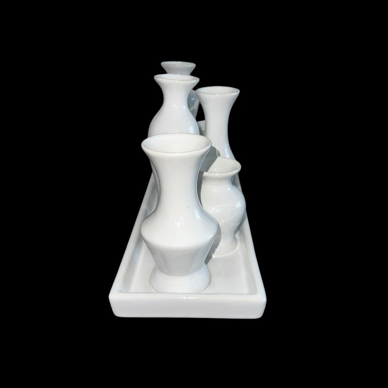 7 Bud Vases Attached Together On The Base, Ceramic Unique Art Deco White gallery