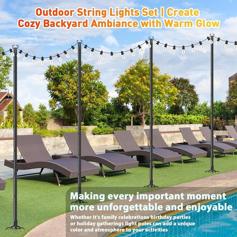 NEW 10Ft String Light Poles 6 Pack Metal Stand Patio Garden Backyard gallery