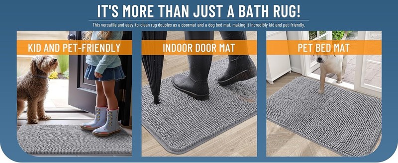 Extra Soft Absorbent Chenille Rubber Backing Quick Dry Rug 30x20 (GRAY) gallery