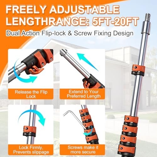 30FT High Window Cleaning Kit - 5-24FT Telescoping Pole, Dual Action Squeegee, L gallery