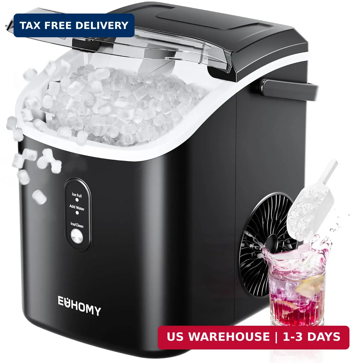 EUHOMY Nugget Ice Maker Countertop with Handle, Ready in 6 Mins, 34lbs Per Day, gallery