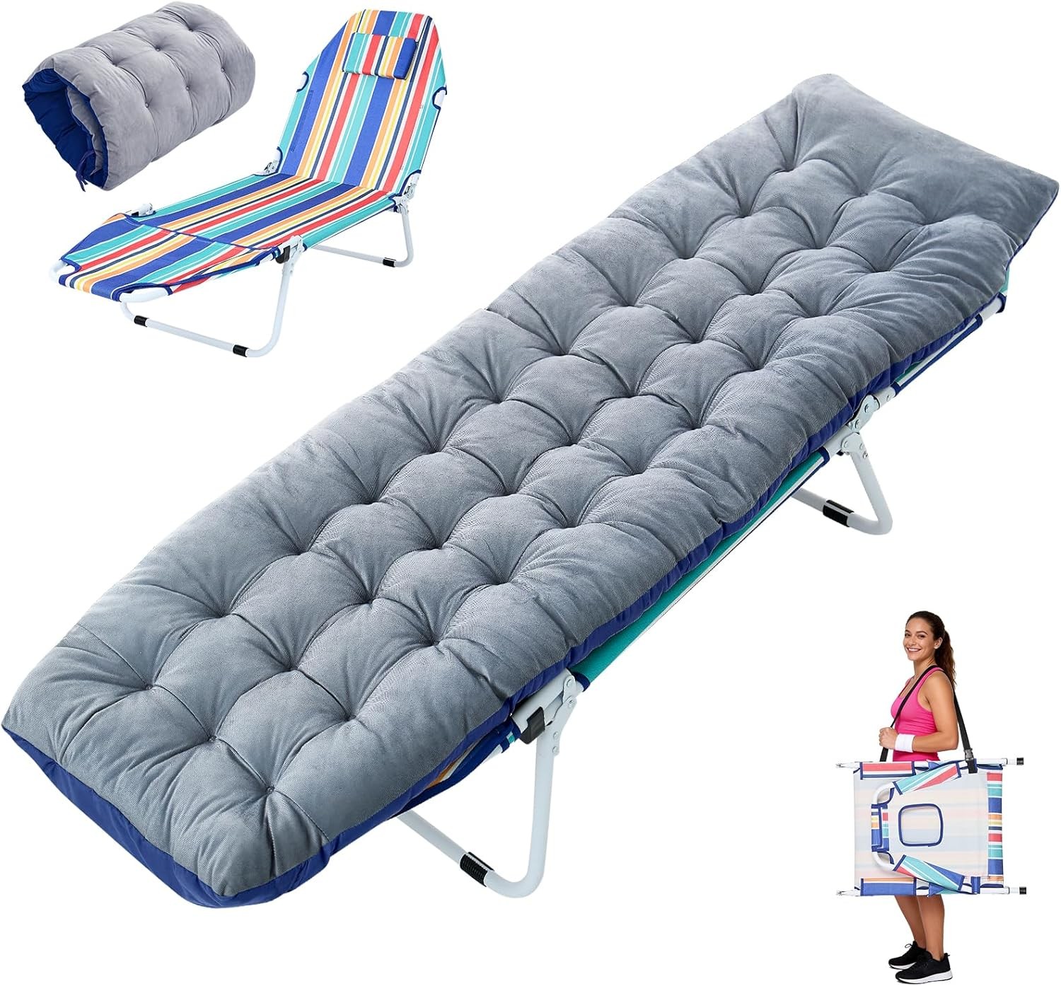 SLSY Folding Camping Cot with Mat & Face/Arm Hole for Adult Sleeping Bed Outdoor gallery