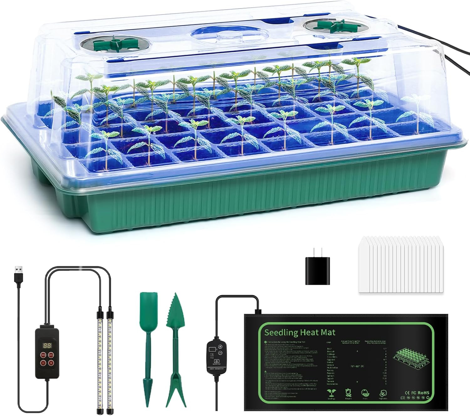 40 Cell Seed Starter Kit with Grow Light Heating Mat Indoor Plant Propagation gallery