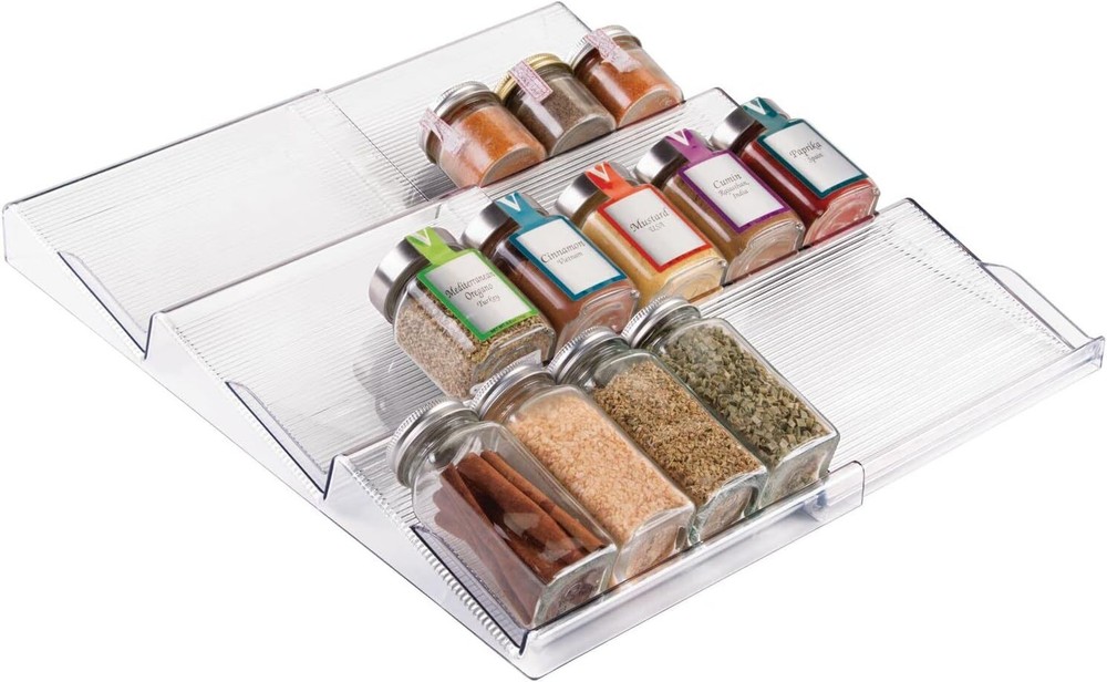 mDesign Expandable Plastic Deluxe Spice Rack, Drawer Organizer for Kitchen Cabin