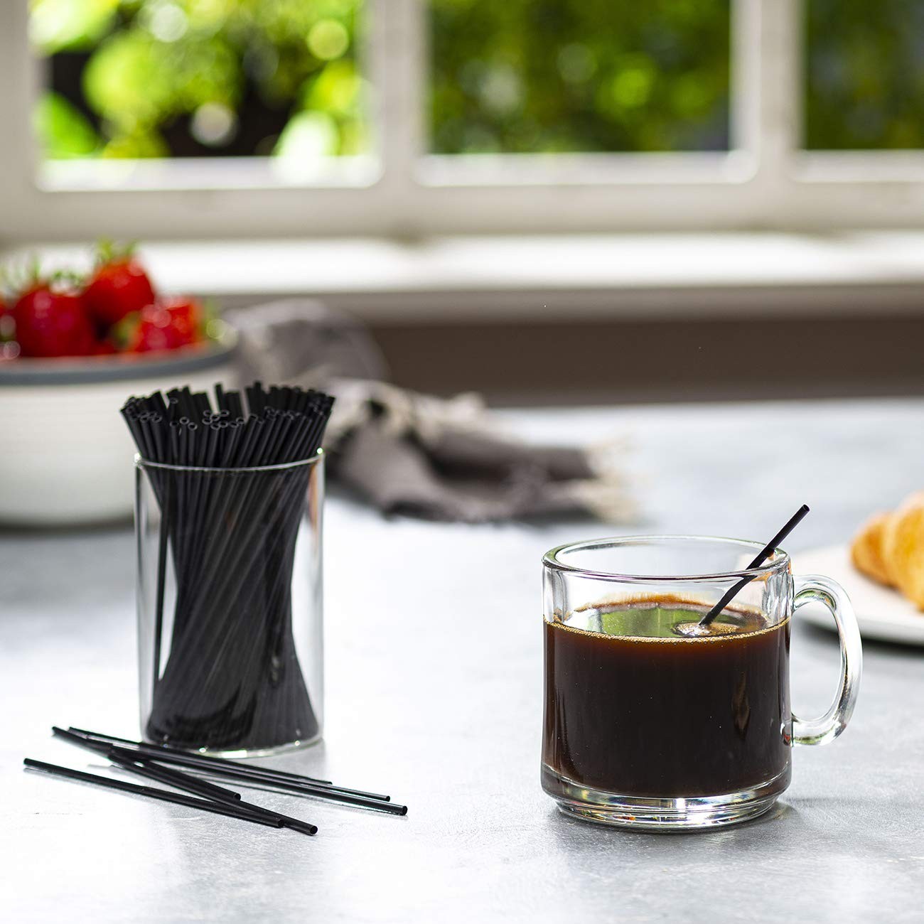 5 Inch Plastic Sip Straws 1000 Pcs, Disposable Drink Stirrers Bulk, Black gallery