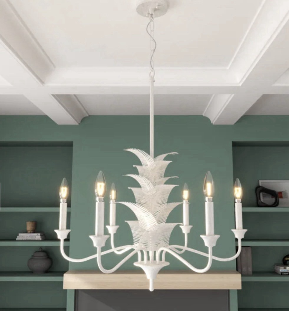 Acroma 6 - Light Steel Dimmable Tropical Palm Leaf Chandelier 27 in NIB gallery