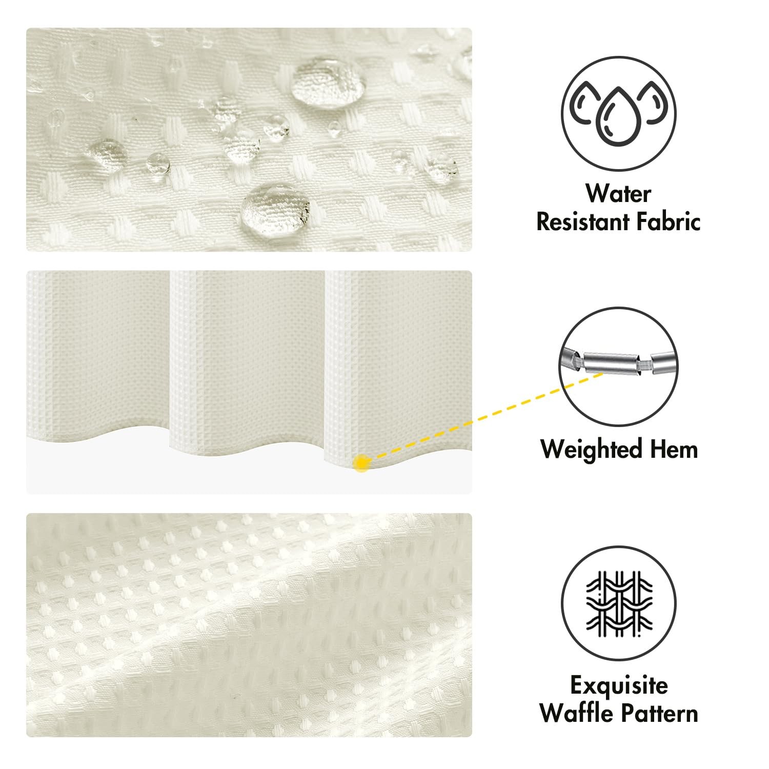 Ivory Waffle Weave Fabric Shower Curtain 260GSM Heavy Duty 72x72 Inches gallery