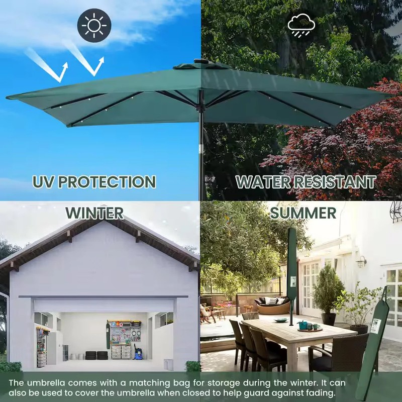 Sun-Ray 9x7 ft Rectangular Solar Lighted Market Patio Umbrella Hunter Green gallery