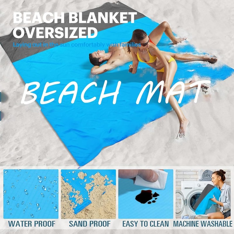 Beach Blanket Sandproof Waterproof, Beach Essentials Extra Large Beach Mat, 79" gallery