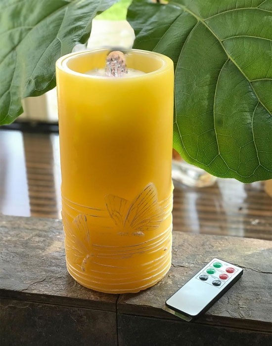 Yellow Wax With Butterfly Design Aquaflame Fountain Candle - Remote Control gallery