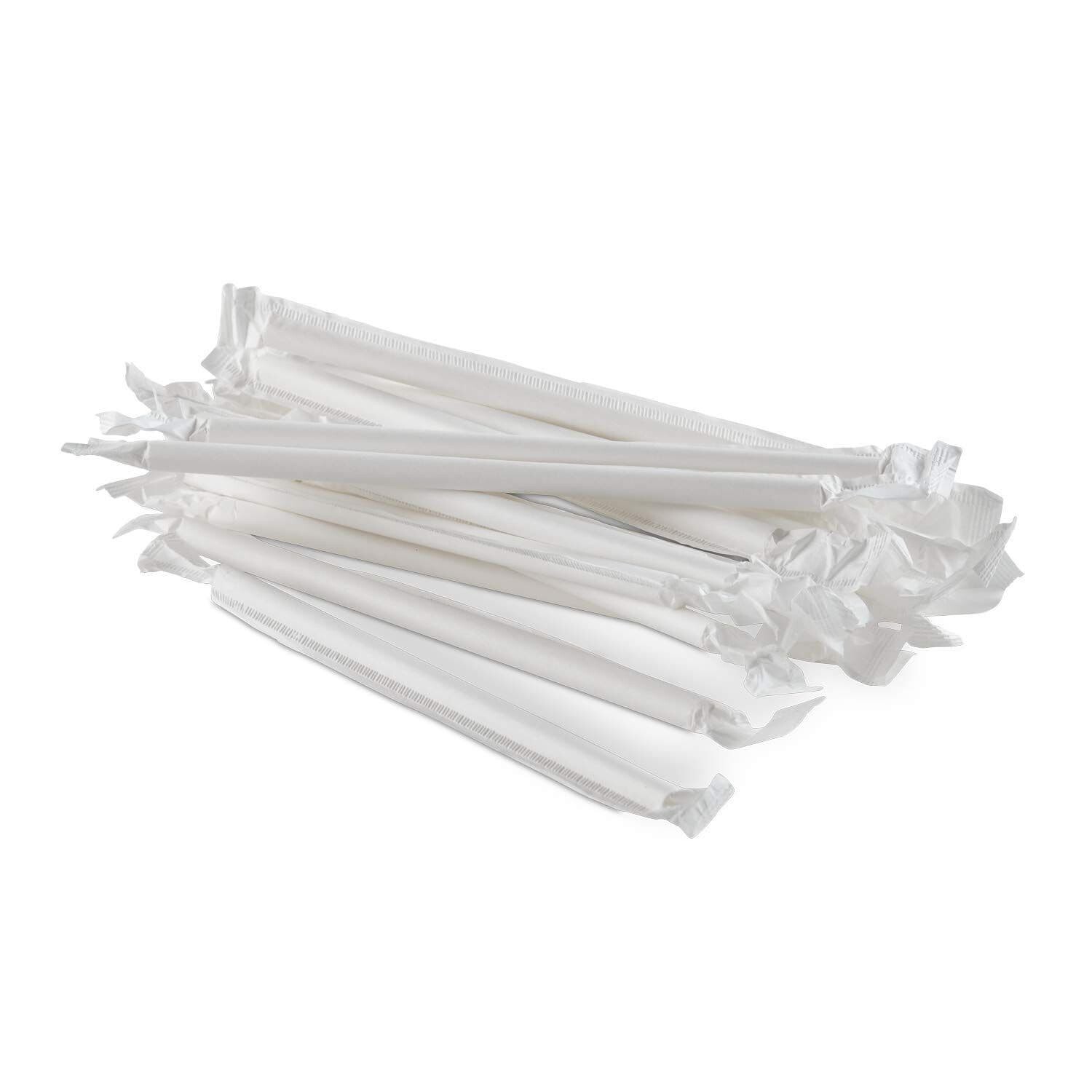 1000 PAPER PARTY STRAWS INDIVIDUALLY WRAPPED BIODEGRADABLE WHITE - 6mm / 19.5CM gallery