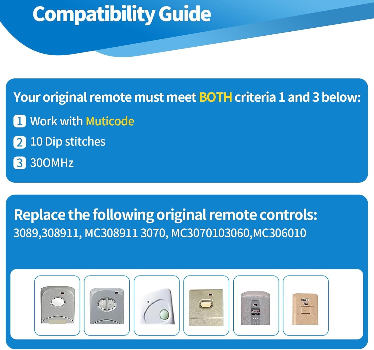 2 for 10 Dip Switch Multicode Gate Opener Remote 300Mhz,Compatible with 10 Digit gallery