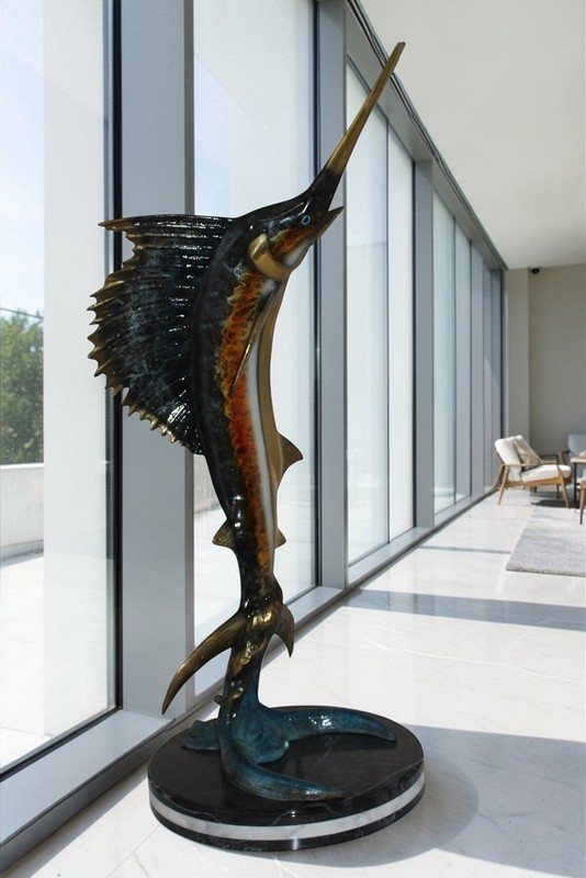One Sailfish Bronze Statue - Size: 18"L x 18"W x 43"H. gallery