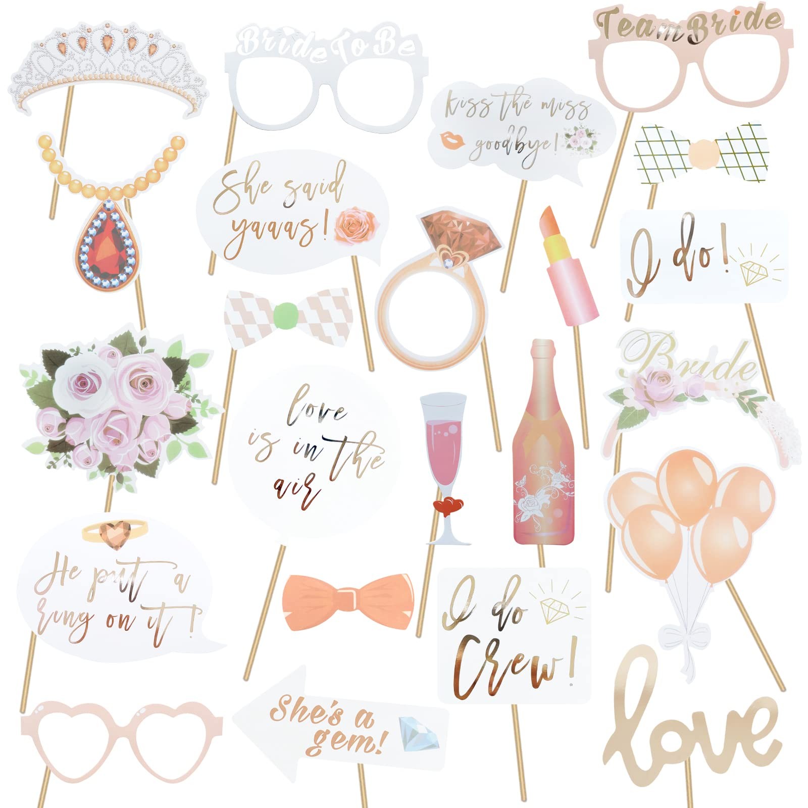 Wedding Bridal Shower Photo Booth Props, 23 Pieces Rose Gold Bachelorette Par... gallery